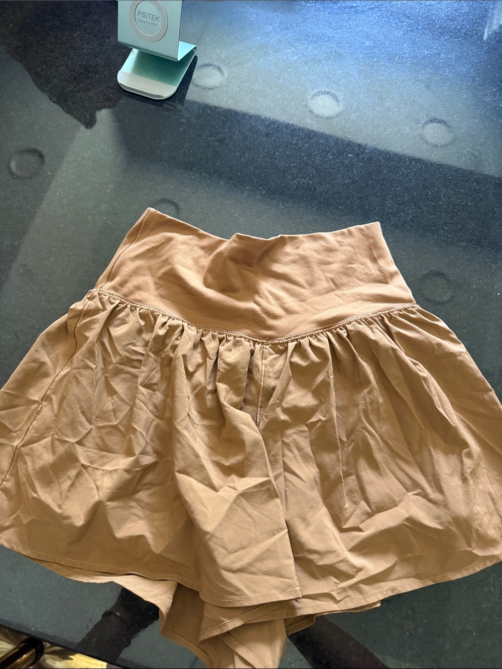 aerie Tan Circle Skirt Shorts — High-Waist Skater Style